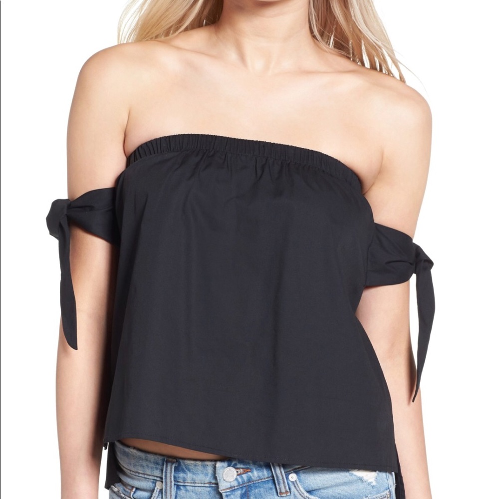 J.O.A. Tie Sleeve Off Shoulder Top